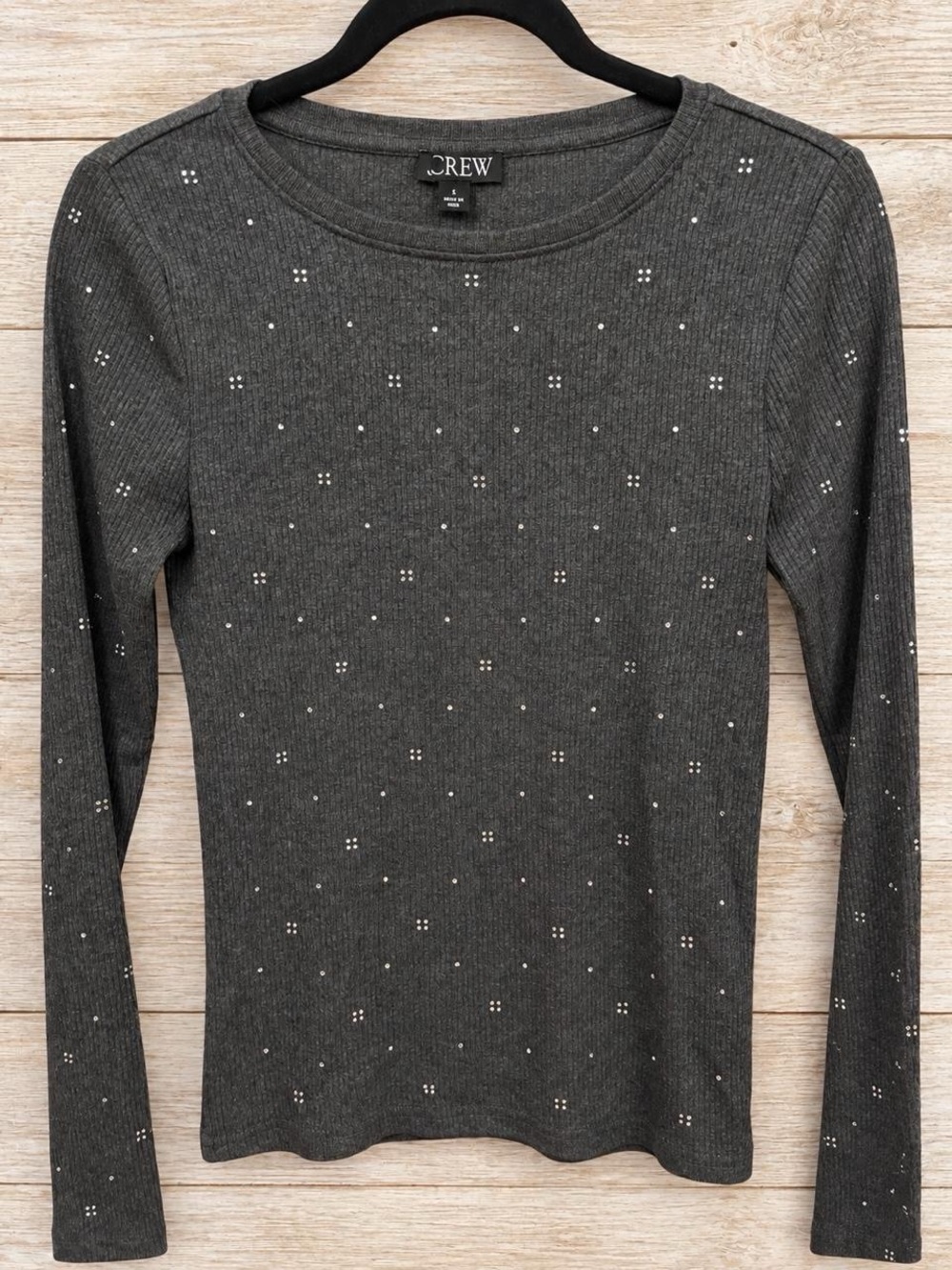 J.Crew Gray Ribbed Long Sleeve Top with Studded Detail – Size S